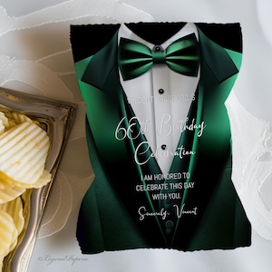 Emerald Green Tuxedo Chip Bag Wrappers: Elegant Party Favors (X16)