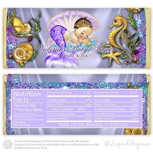 Lavender Mermaid Baby Shower Candy Bar Wrapper,Mermaid Baby Shower,Candy Bar Wrapper,Purple Mermaid,Brunette,Mermaid Candy Bar Wrapper,PM4