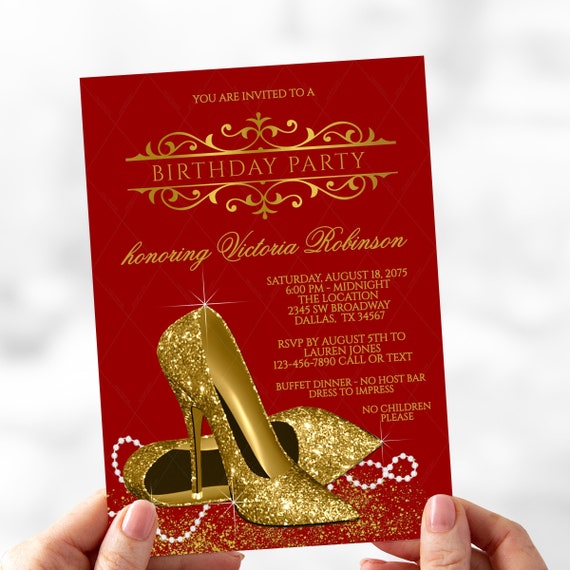 Red and Gold Birthday Party Invitation: High Heel Shoes - Etsy