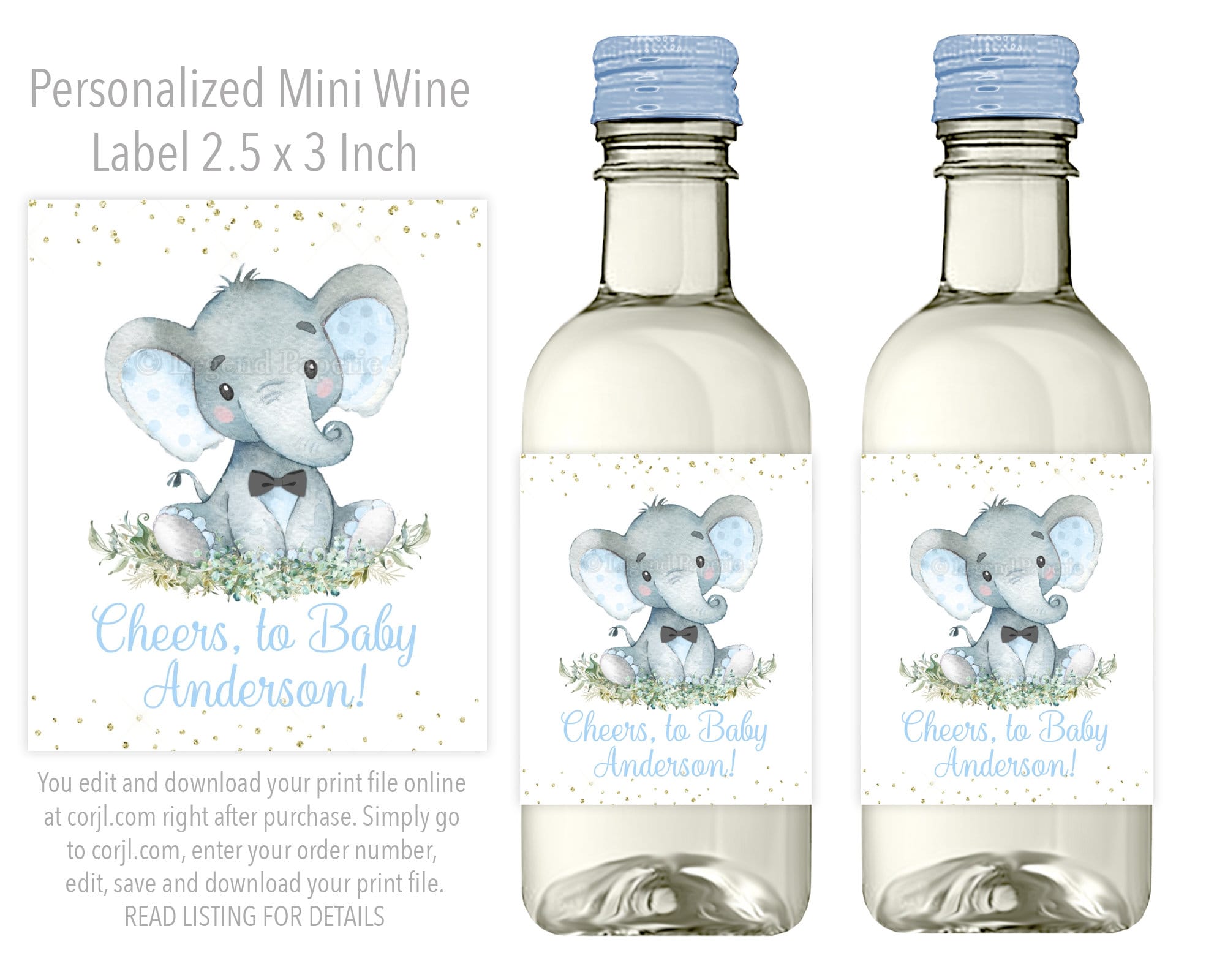 Elephant Wine Bottle Labels elephant Mini Wine Bottle Label boy