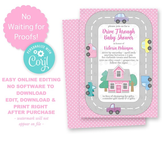 Drive Through Baby Shower InvitationsGirl Drive By Baby Etsy