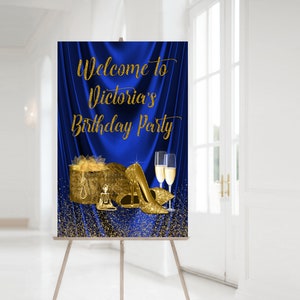 Royal Blue & Gold Birthday Welcome Sign: High Heels (Digital File)