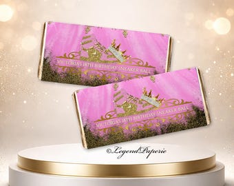 Różowo-złote opakowanie na batonik Sneaker Ball (edytowalny szablon)