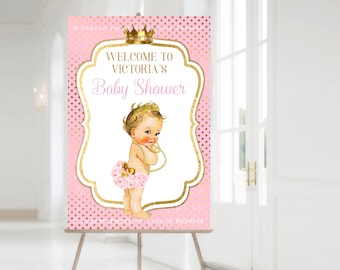 Pink & Gold Princess Baby Shower Welcome Sign (Digital Download)
