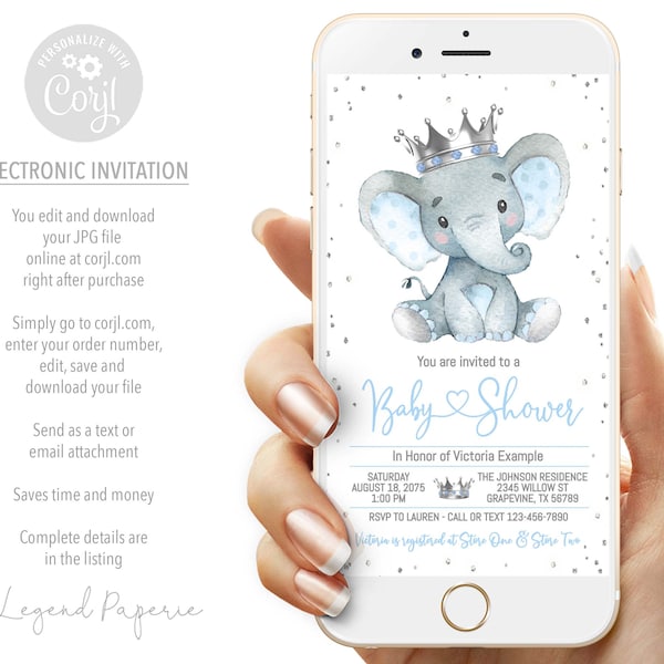 Boy Elephant Baby Shower Invitation,Boy Digital Elephant Baby Shower Invitation,Boy Elephant Baby Shower Evite,Boy Elephant Invitations,BE3