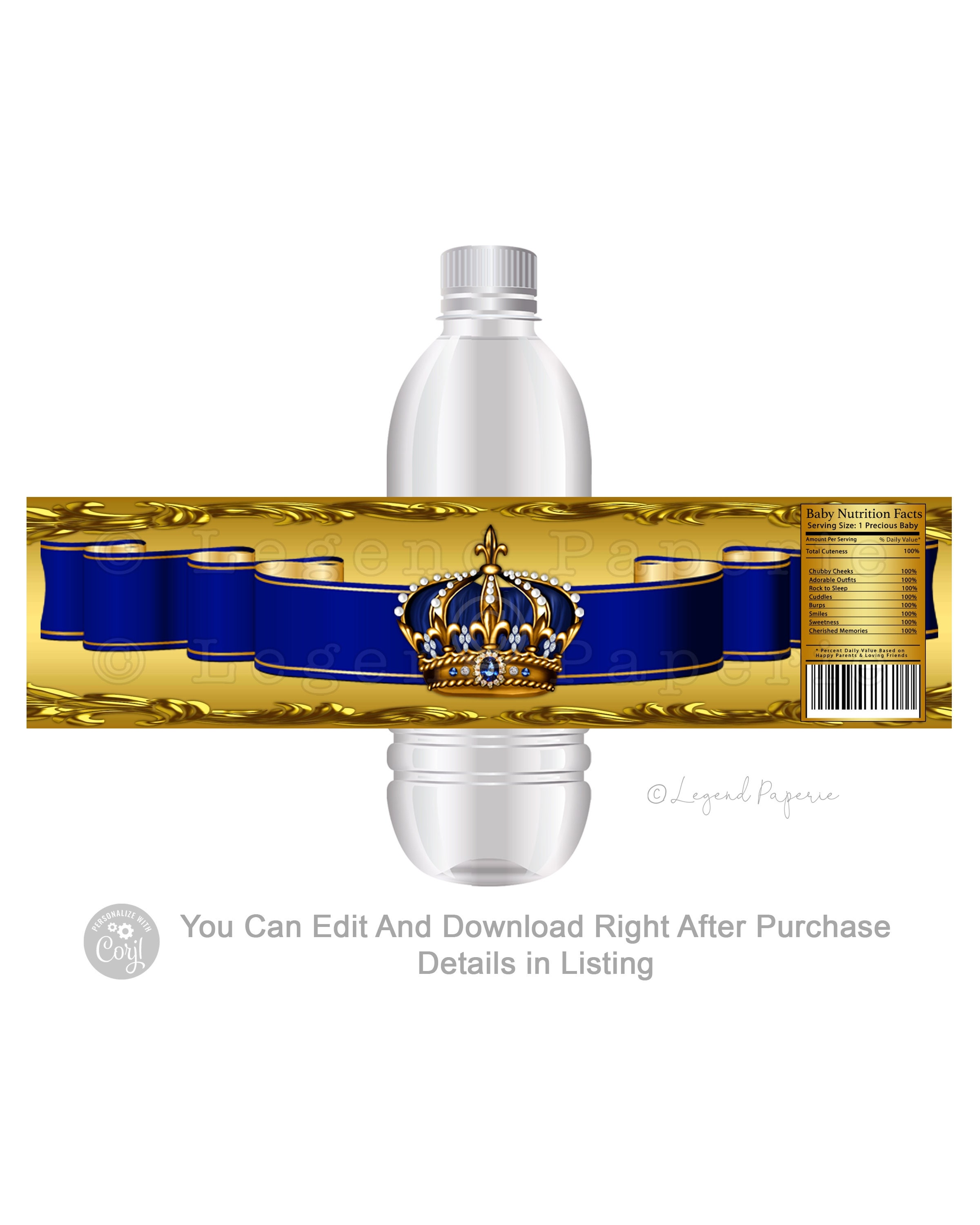 Prince Baby Shower Water Bottle Labelblue Gold - Etsy
