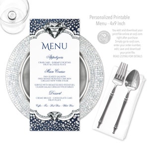 Denim and Diamonds Menu: Printable Birthday Party (4x9 inch Digital Download)