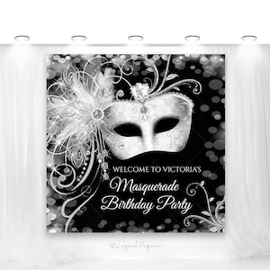 Black & Gold Masquerade Birthday Party Backdrop (Digital Download)