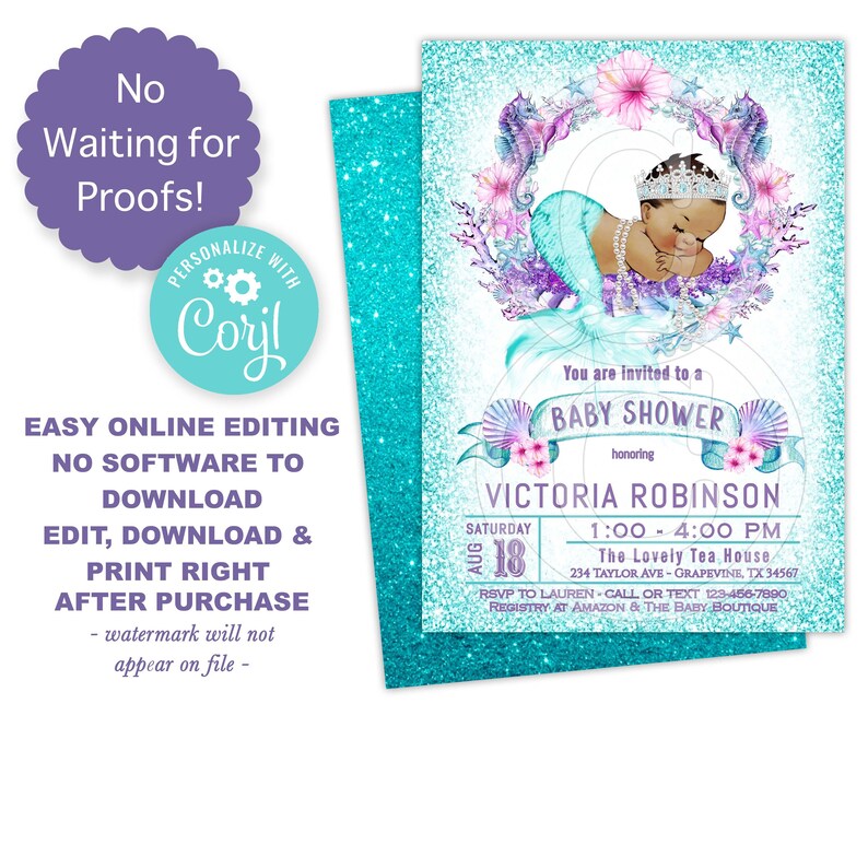 mermaid baby shower invitations online