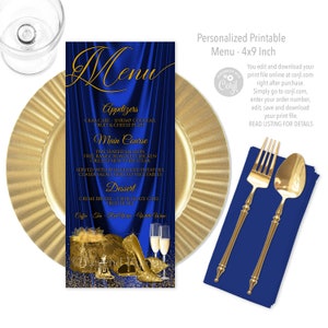 Royal Blue & Gold Birthday Menu with Glitter Heels (Digital Download)