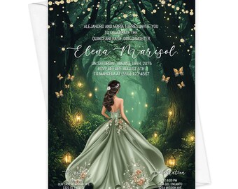 Emerald Green & Gold Quinceaera Invitation: Enchanted Forest (digital  Download) - Etsy