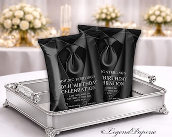 Black Tuxedo Chip Bag Birthday Favor Any Age Party Printable Editable Template TUXBG-09