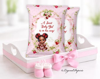 Strawberry Baby Shower Chip Bag Wrapper Pink Girl Favor Editable Template Corjl Instant Download