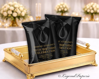 Black Gold Tuxedo Chip Bag Birthday Favor Any Age Party Printable Editable Template TUXBG-10