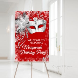 Masquerade Party Welcome Sign,Masquerade Birthday Party Welcome Sign,Masquerade Prom Welcome Sign,Masquerade Party Welcome Sign,Red,MS10