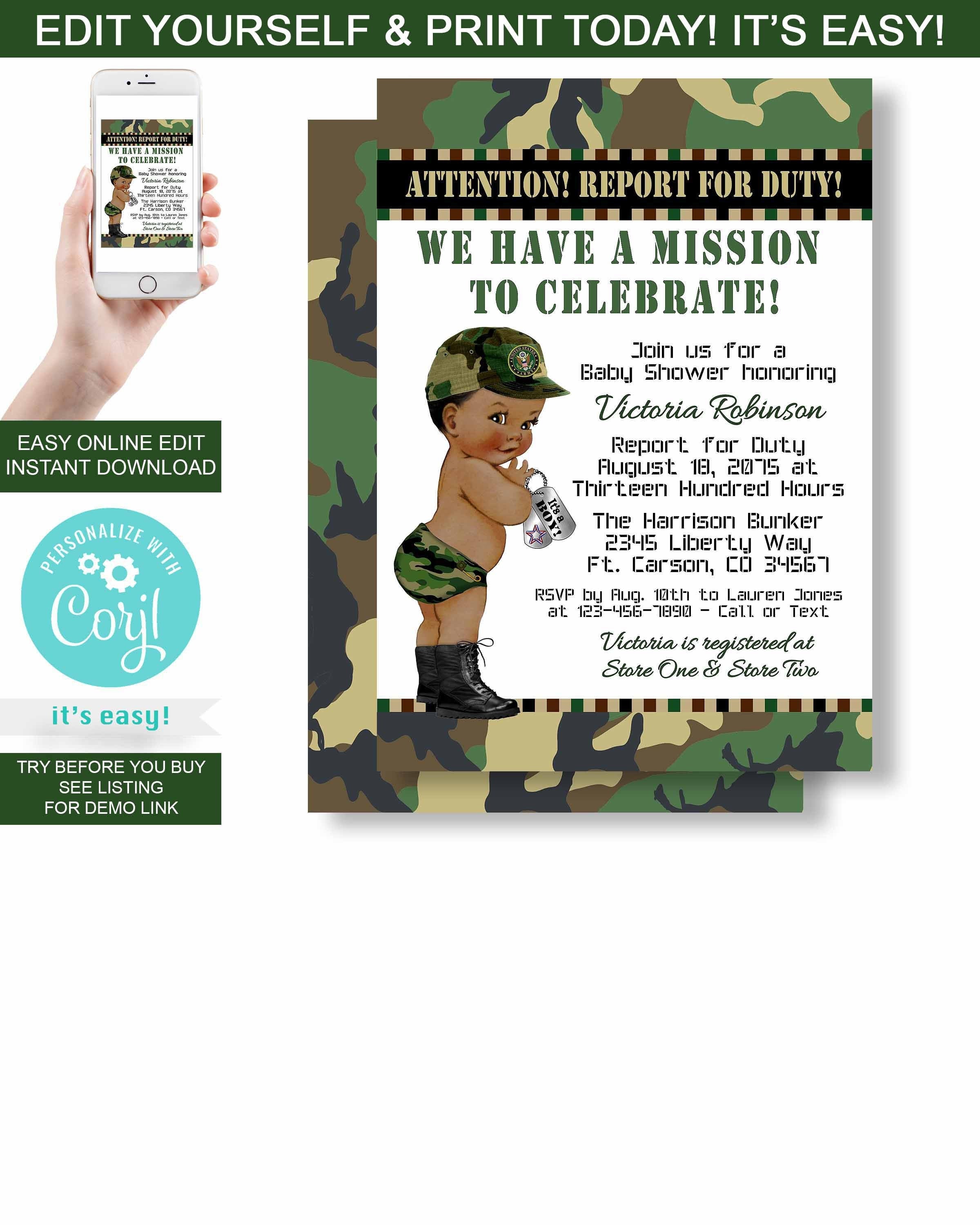 Army Baby Shower Invitationsboy Military Baby Shower Etsy