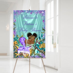 Afro Mermaid Baby Shower Welcome Sign: Under the Sea (24x36 inches)