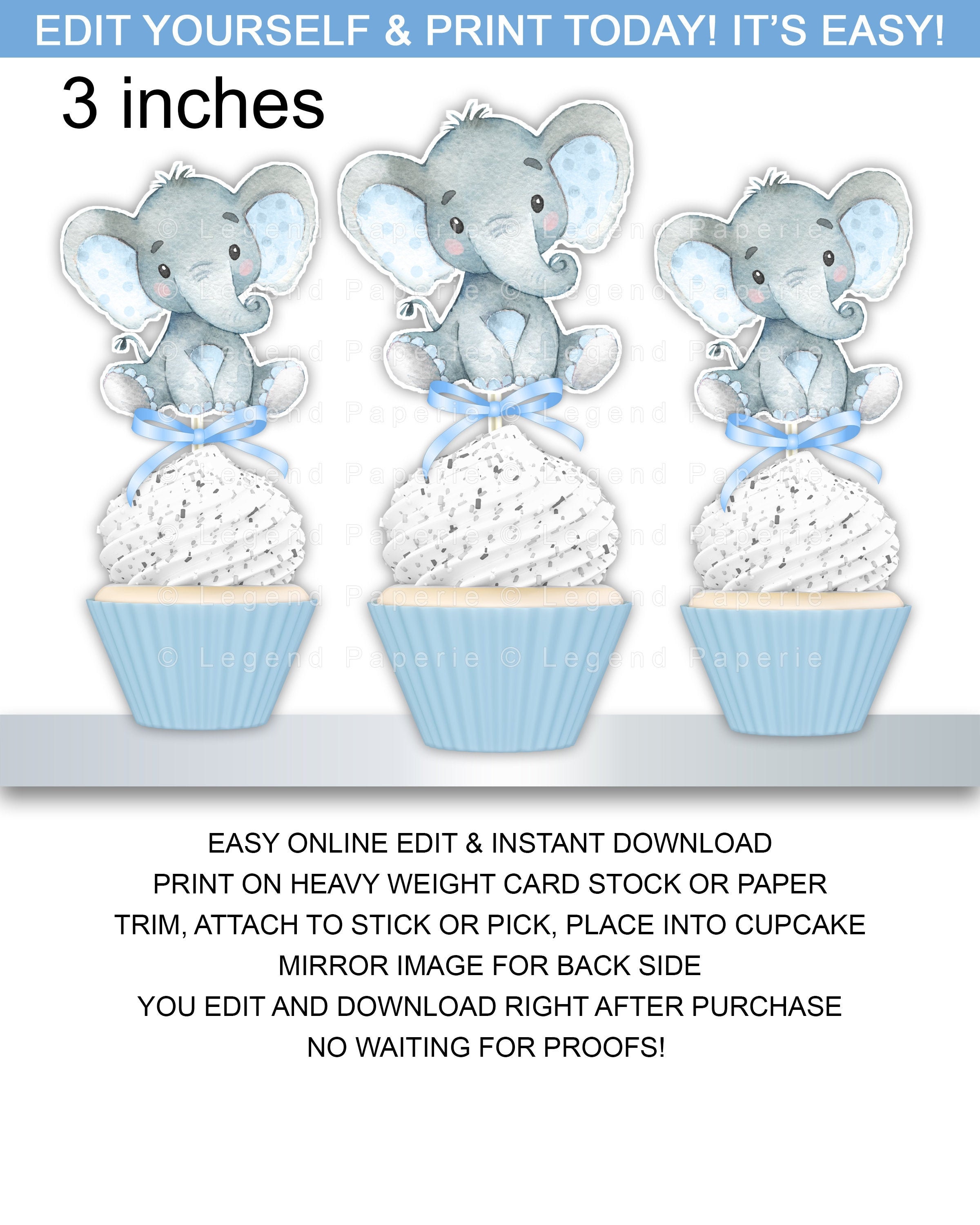 Elephant Cupcake Topperselephantbaby | Etsy