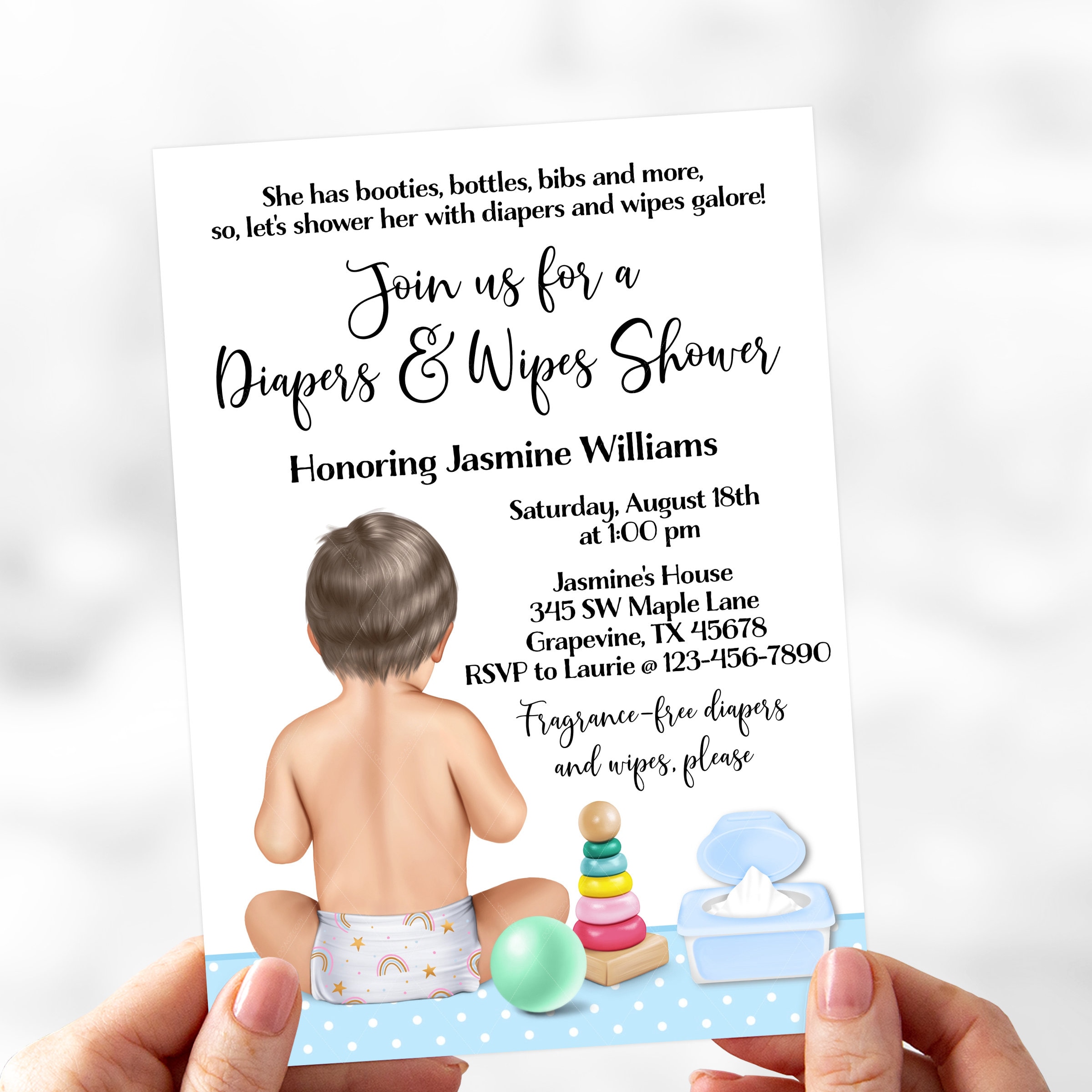 Invitación para baby shower con pañales y toallitas húmedas para niño  (descarga digital) - Etsy México, image size:2400x2400