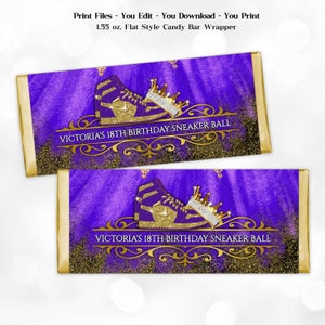 Purple Gold Sneaker Ball Candy Bar Wrapper (Digital File)