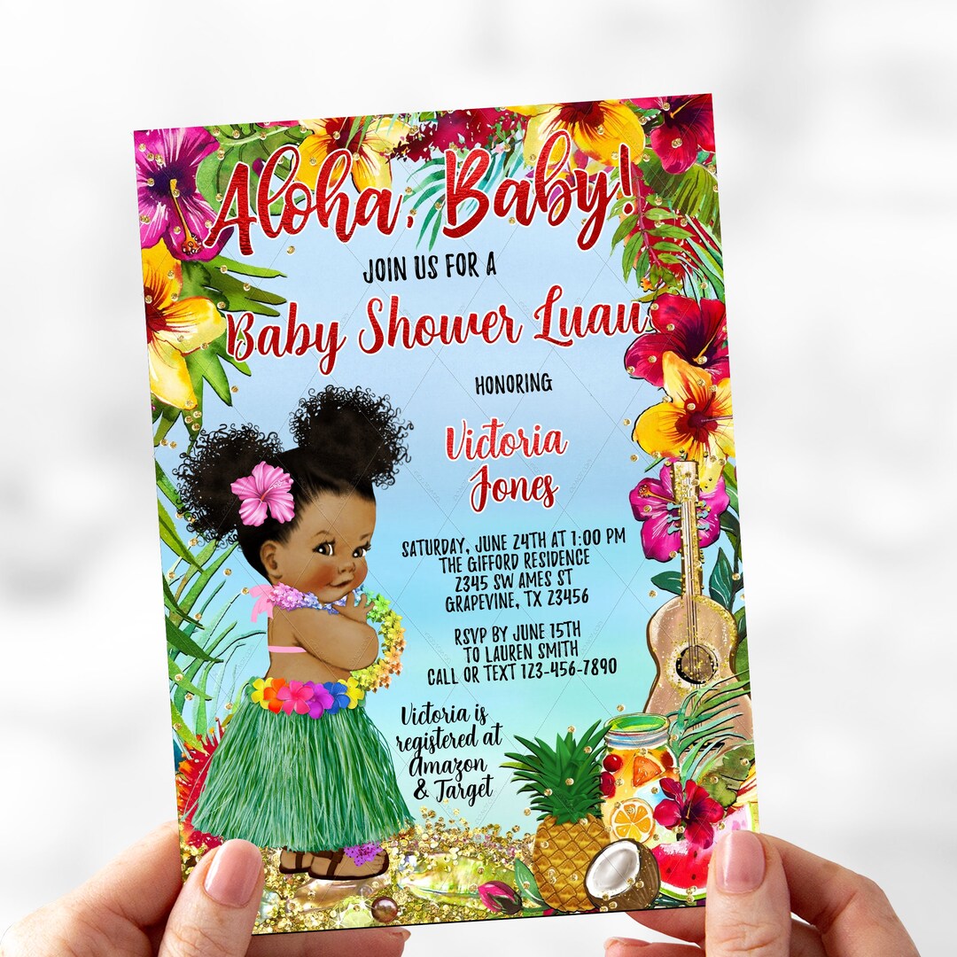 Girl Luau Baby Shower Invitations, Luau Baby Shower Invitations, Girl ...