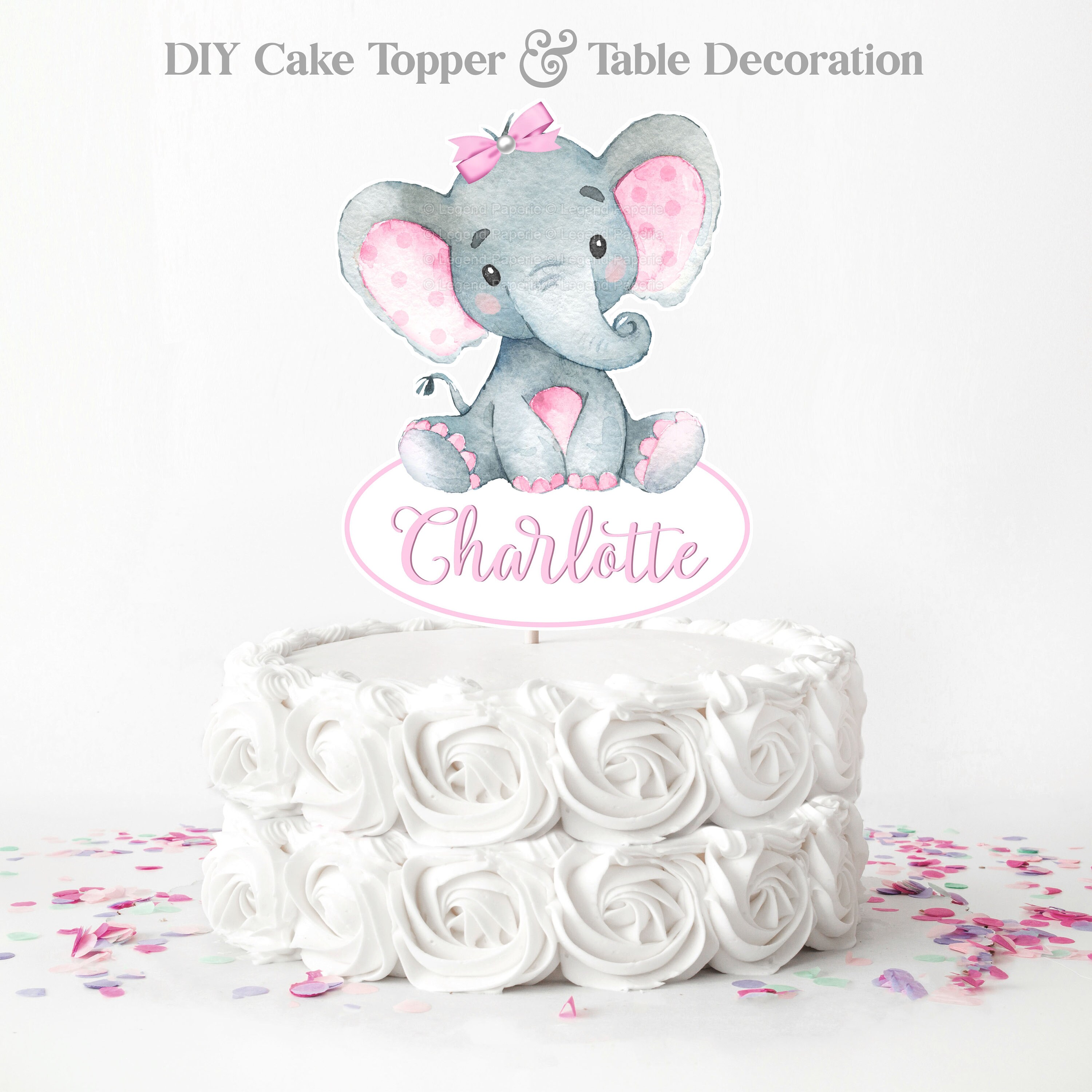 Pink elephant 2025 cake topper
