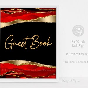 Red Gold Guest Book Signs,Womans Red Gold Birthday Party Table Sign,Mens Red Gold Birthday Party Table Sign,Red Guest Book Table Signs,MR7