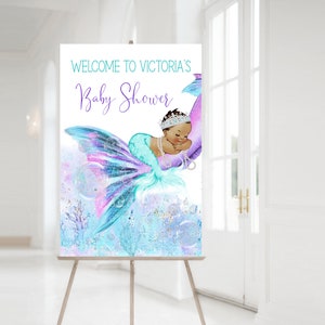 Ethnic Mermaid Baby Shower Welcome Sign,Baby Shower Welcome Sign,Mermiad Baby Shower Signs,Mermaid Tail Baby Shower Welcome Signs,TMT3