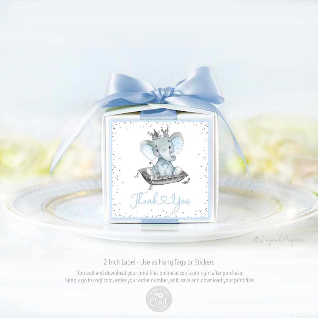Boy Elephant Baby Shower Gift Label,elephant Prince Favor Stickers,boy Elephant Stickers,boy