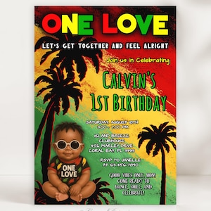 Reggae First Birthday Invitation: Rasta Baby, Jamaican Theme (Digital 5x7&quot; Template) r1