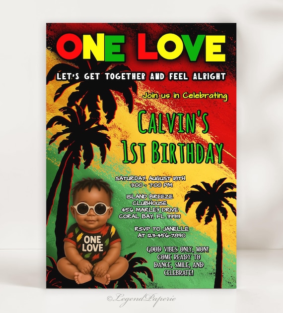 Reggae First Birthday Invitation: Rasta Baby, Jamaican Theme