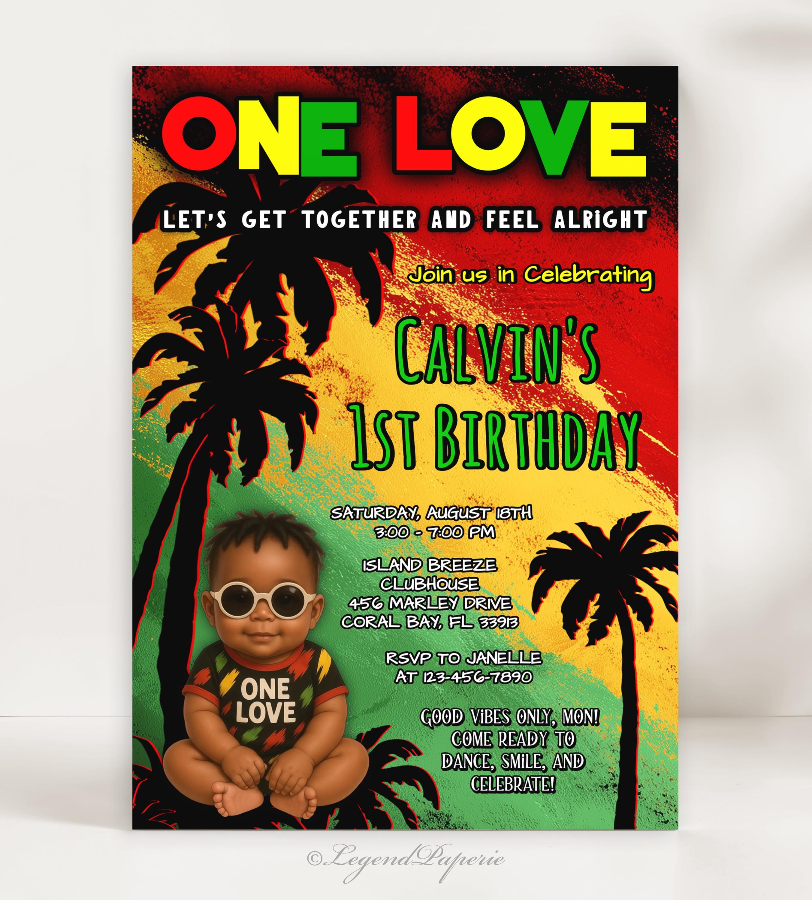 Reggae First Birthday Invitation: Rasta Baby, Jamaican Theme