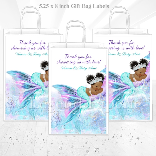 Mermaid Baby Shower Favor Bag Template, Mermaid Baby Shower Gift Bag Template, Afro Mermaid, DIY Mermaid Gift Bag,TMT1