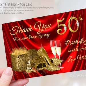 Red & Gold Birthday Thank You Cards: High Heel Shoes (Digital Download)