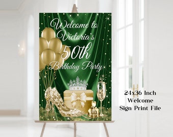Emerald Green & Gold Birthday Welcome Sign (Digital Download)
