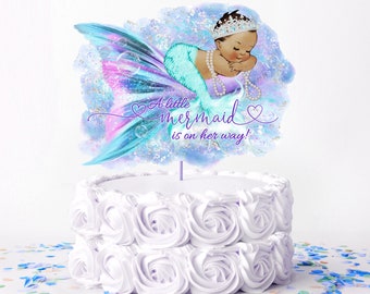 Ethnic Mermaid Baby Shower Cake Topper: Under The Sea Decoration (Digital File)