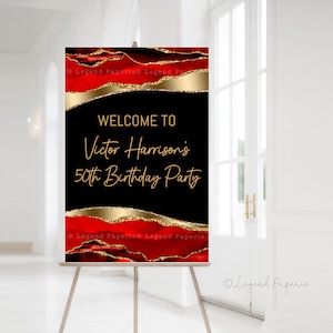 Red Gold Agate Welcome Sign: Birthday, Corporate Event (Digital Download)