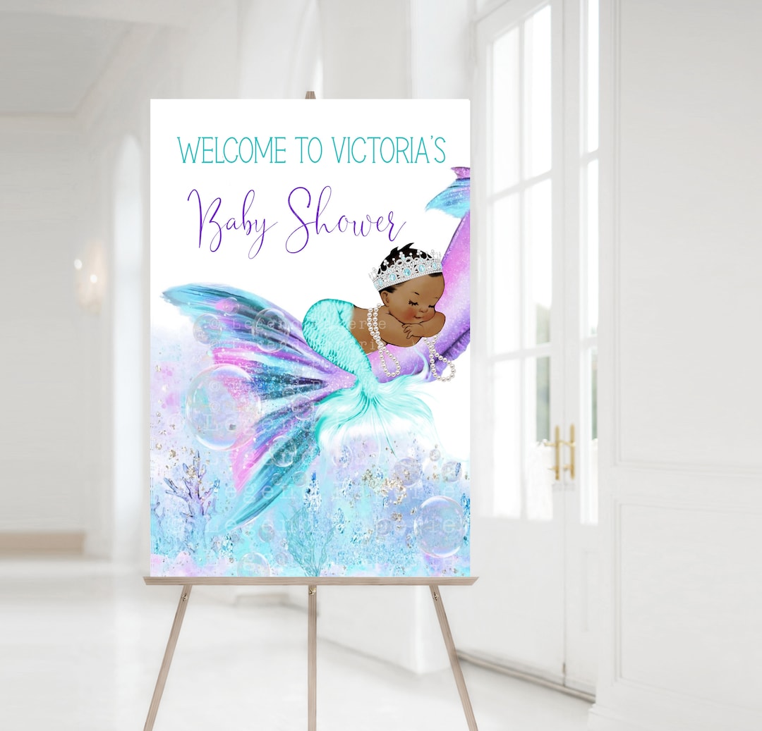 African American Mermaid Baby Shower Sign,baby Shower
