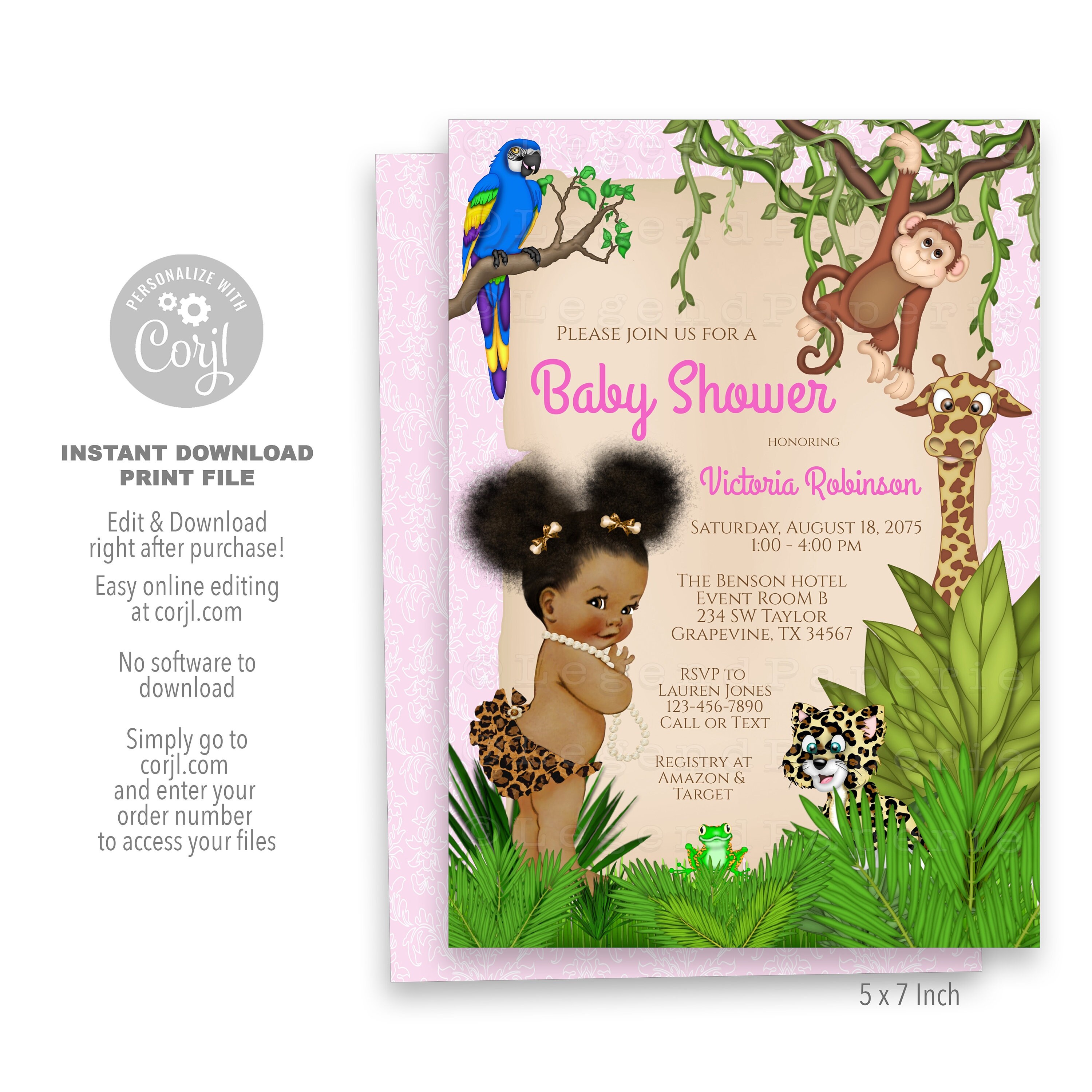 Afro Girl Safari Baby Shower InvitationsGirl Safari Baby Etsy