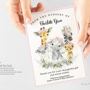 Cartes de remerciement safari baby shower fille, cartes de remerciement baby shower Safari fille, baby shower safari, girl safari, baby shower safari rose rose, GPS1