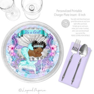 Afro Mermaid Charger Insert,Mermaid Charger Plate Insert,Afro Mermaid Baby Shower,Mermaid Charger Plate Insert,Mermaid Baby Shower,TMW1