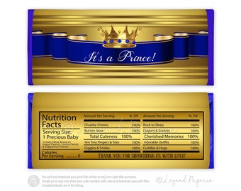 Blue & Gold Prince Baby Shower Candy Bar Wrapper (Digital File)