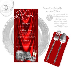 Womans Red Silver Birthday Menu, Red Silver Menus, Womans Red Silver Menus, Womans Red  Silver Birthday Party, Womans Red Silver Menus, PS3