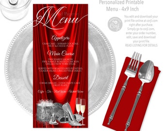 Womans Red Silver Birthday Menu, Red Silver Menus, Womans Red Silver Menus, Womans Red  Silver Birthday Party, Womans Red Silver Menus, PS3