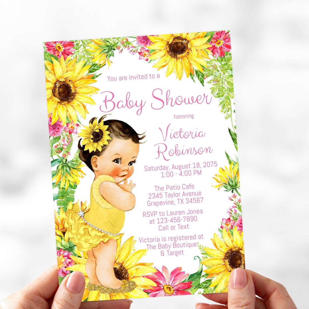 Sunflower Baby Shower Invitations, Girl Sunflower Baby Shower,summer