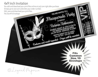 Masquerade Prom Invitations,Masquerade Birthday Party Invitations,Quinceanera Masquerade Party,Ticket Party inviations,Masquerade Birthday