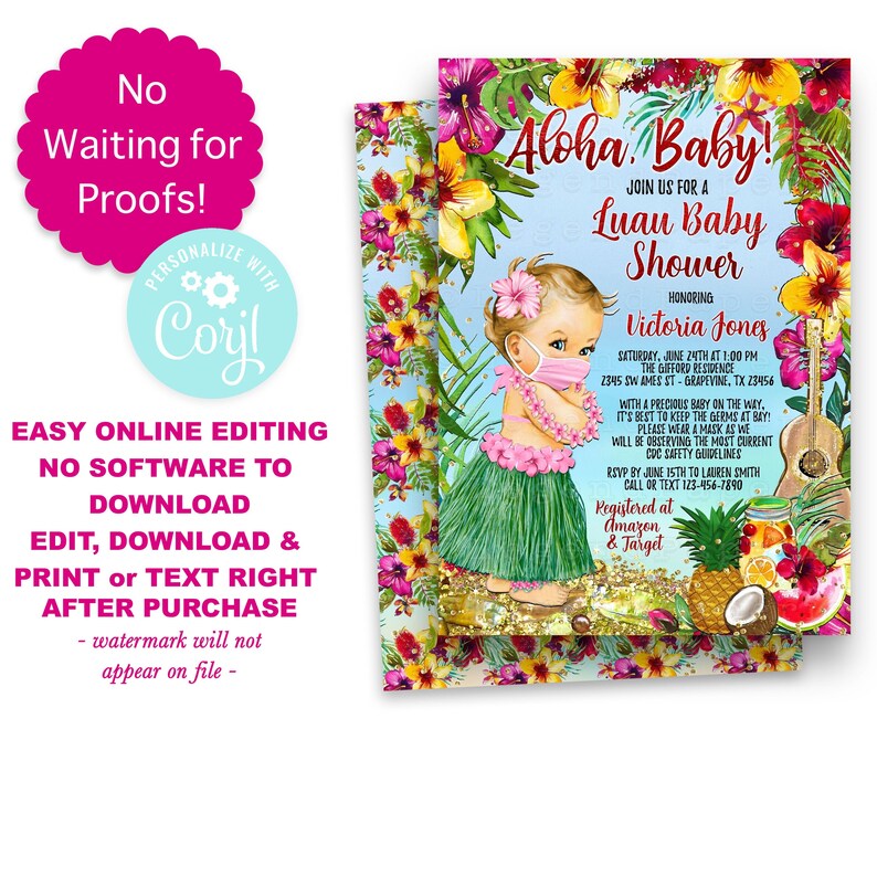 Girl Luau Baby Shower Invitationluau Baby Shower Etsy