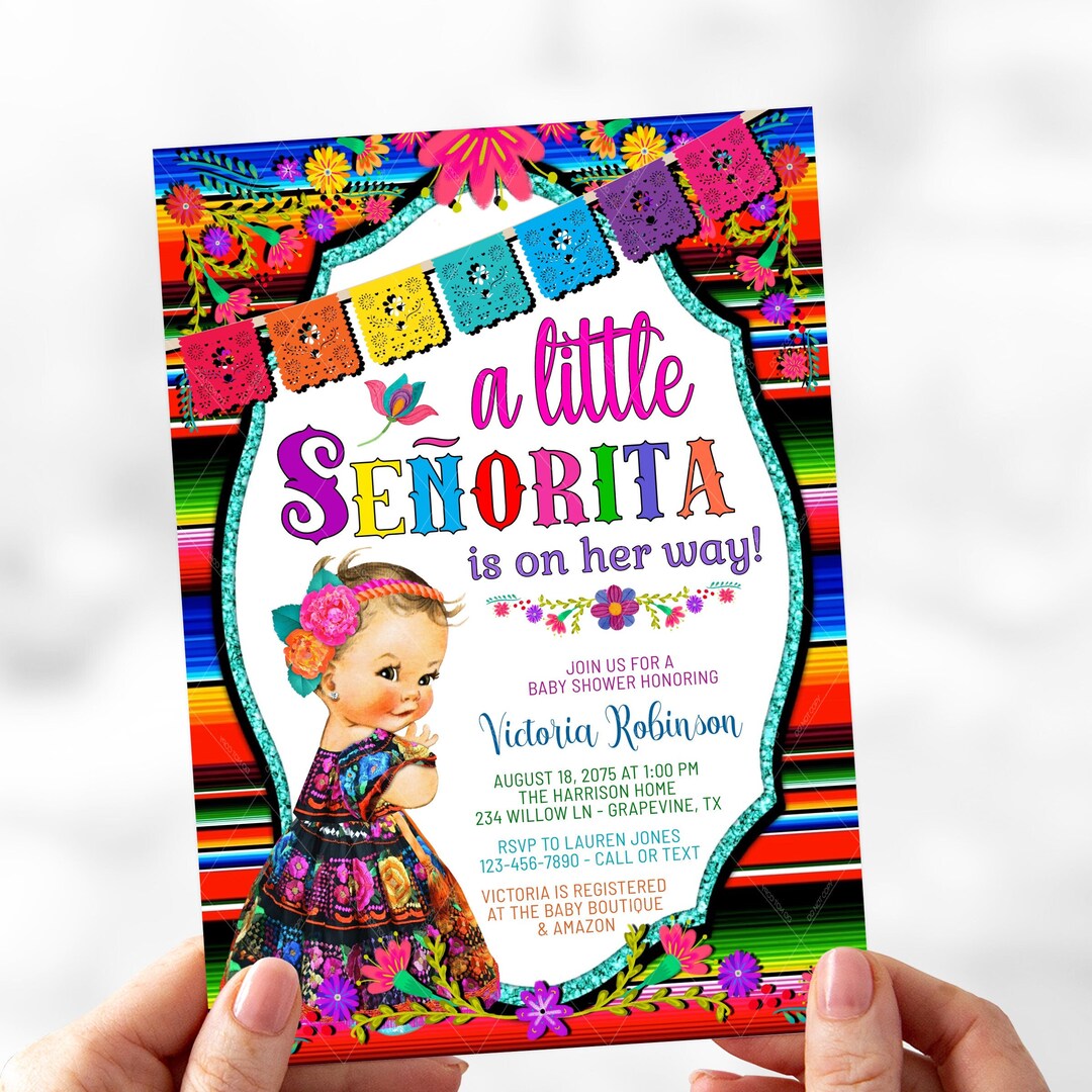 Girl Fiesta Baby Shower Invitations, Fiesta Baby Shower Invitations, Serape, Senorita Baby