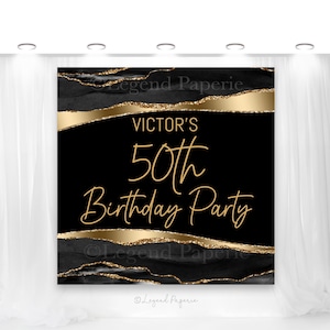 Black and Gold Agate Birthday Backdrop (Digital Download)