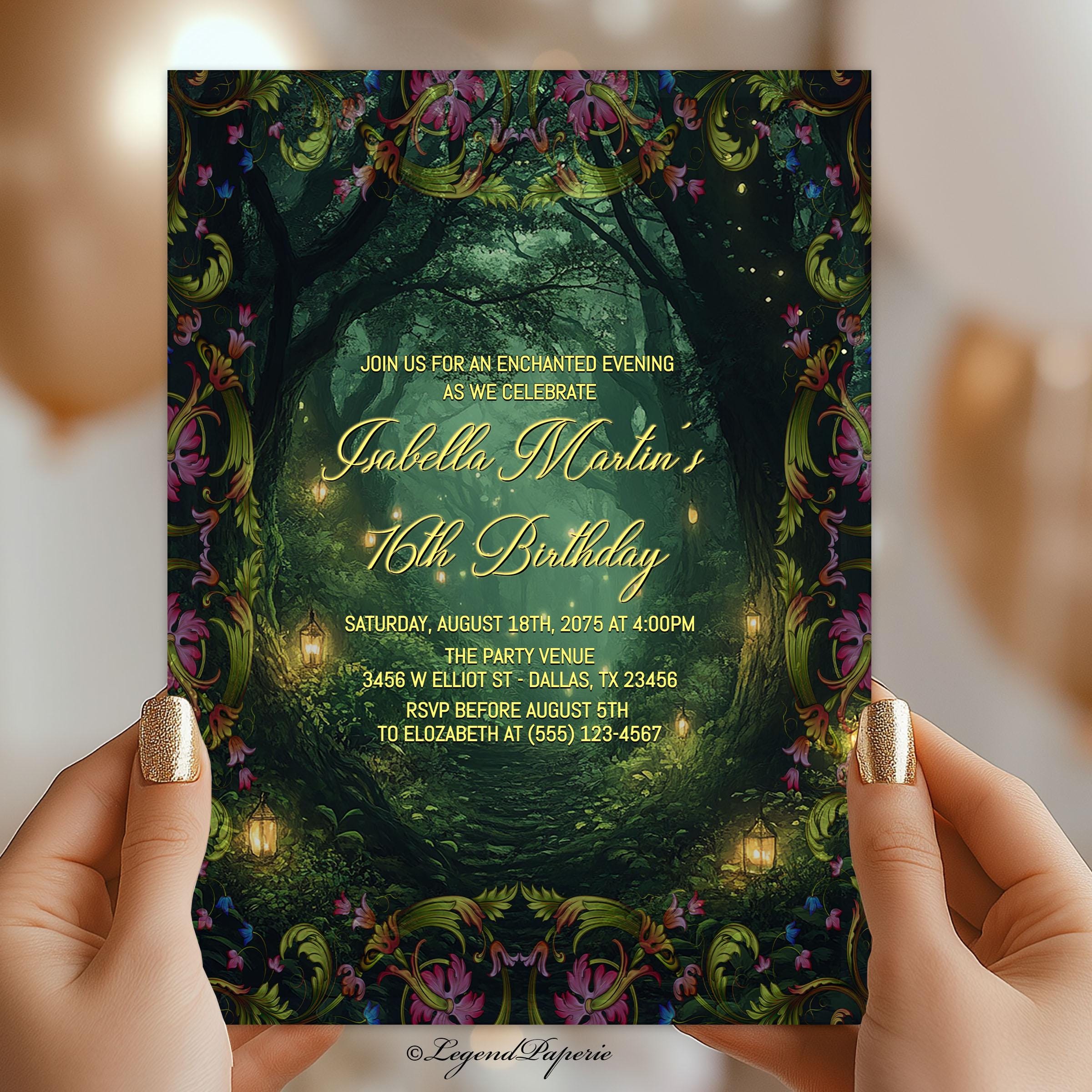 その他 Invitation Enchanted Forest Invitation Template: Floral Woodland Party